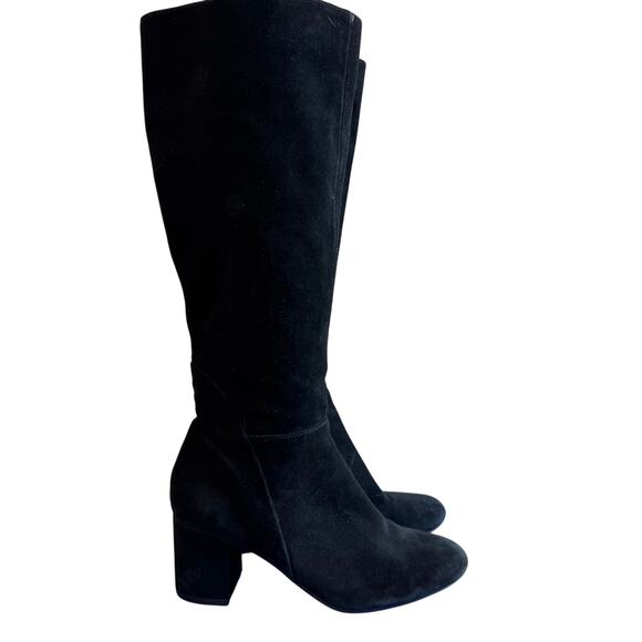 INC Radella Black Suede Knee High Zip Block Heel Boots Size 7.5 - Picture 3 of 12